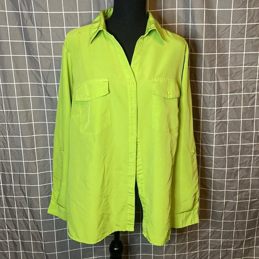 Lime Green Notations Button Up Dress Shirt